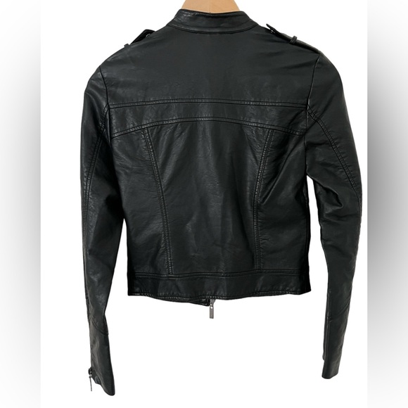 GUESS Black Faux Leather Jacket Biker Moto - Size XS Women - Picture 2 of 8